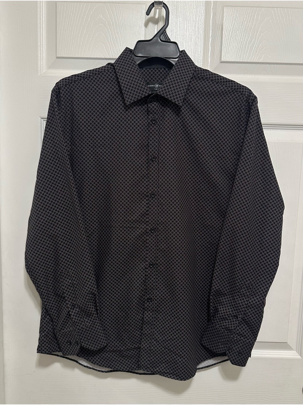 Society Black Micro-Pattern Long Sleeve Dress Shirt